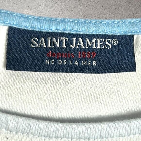 Saint James Sailor Shirt Top Tee White Blue Embroidered Logo Boxy Style US 6 - Picture 7 of 10